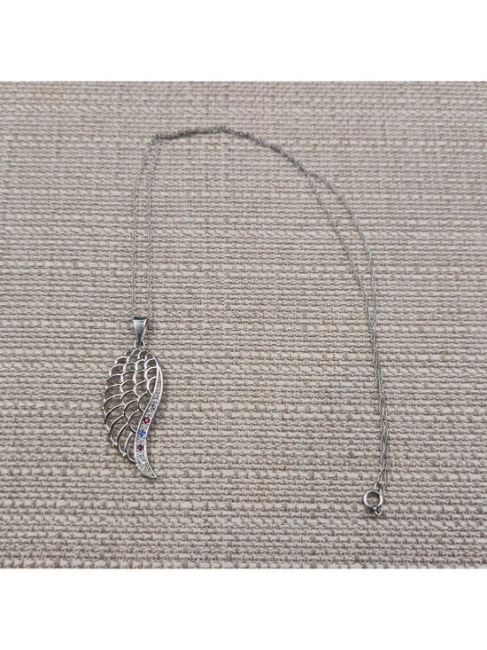Jewelry - 20 Inch Sterling Silver Cubic Zirconia Angel Wing Pendant Necklace A7407